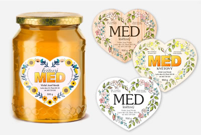 Etikety na med tvar srdca