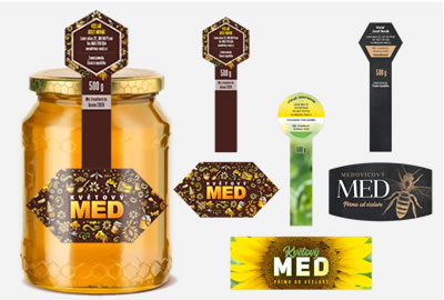 Etikety na med zložené s pečatnou páskou