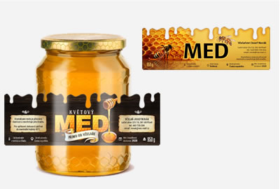 Etikety na med 142x48,5mm výsek kvapky - stekajúci med