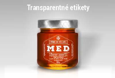 Transparentné etikety na med šesťhranné 62x61mm zaoblené - tlač bielu