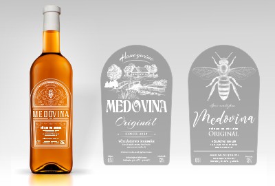 Transparentné etikety na medovinu zaoblené 68x114mm - tlač bielu