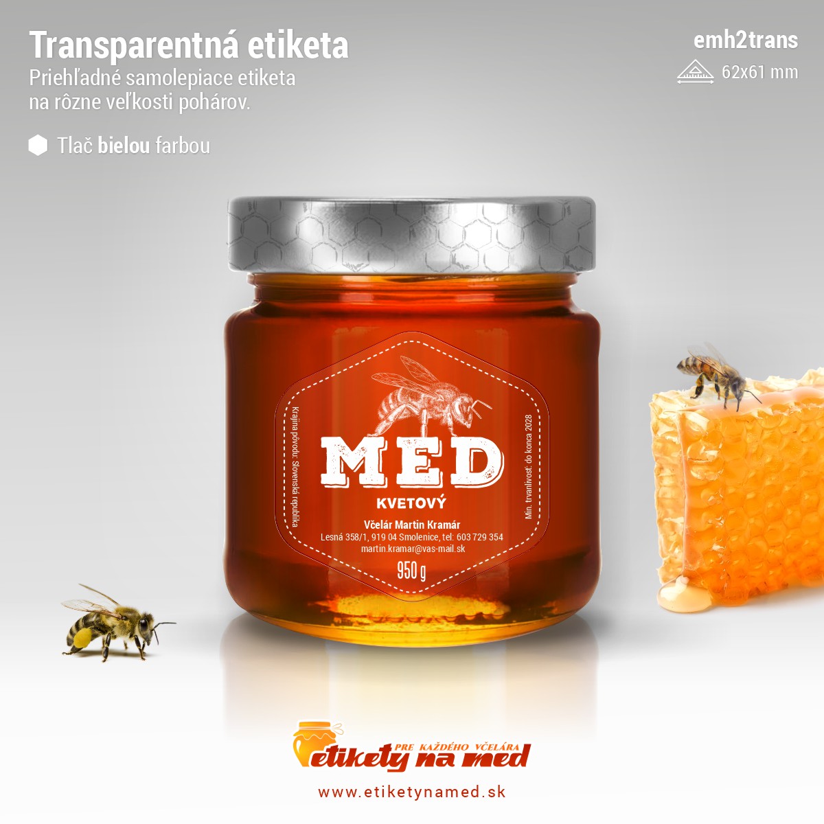 Transparentná etiketa – biela farba - emh2trans-bw 1