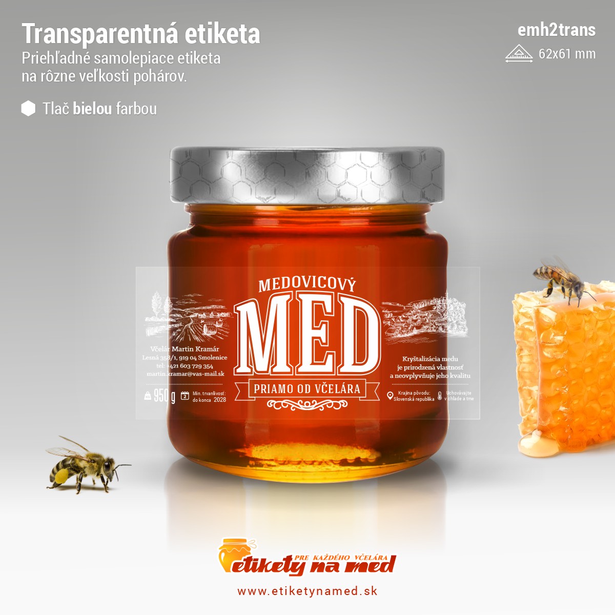 Transparentná etiketa – biela farba - emvtrans-bw 12