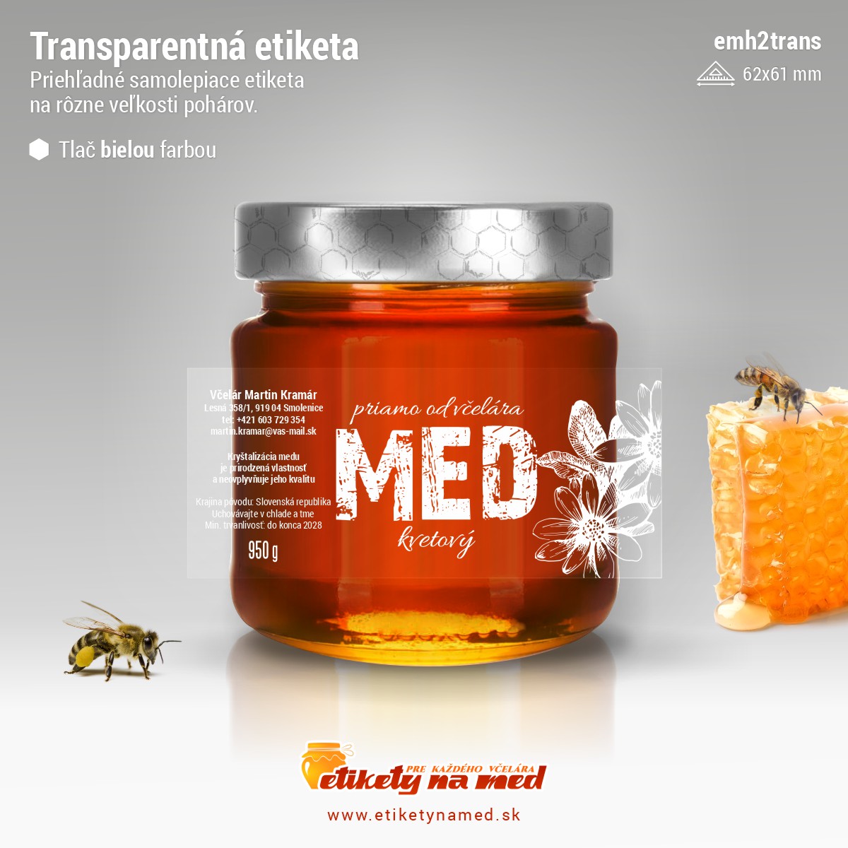 Transparentná etiketa – biela farba - emvtrans-bw 13