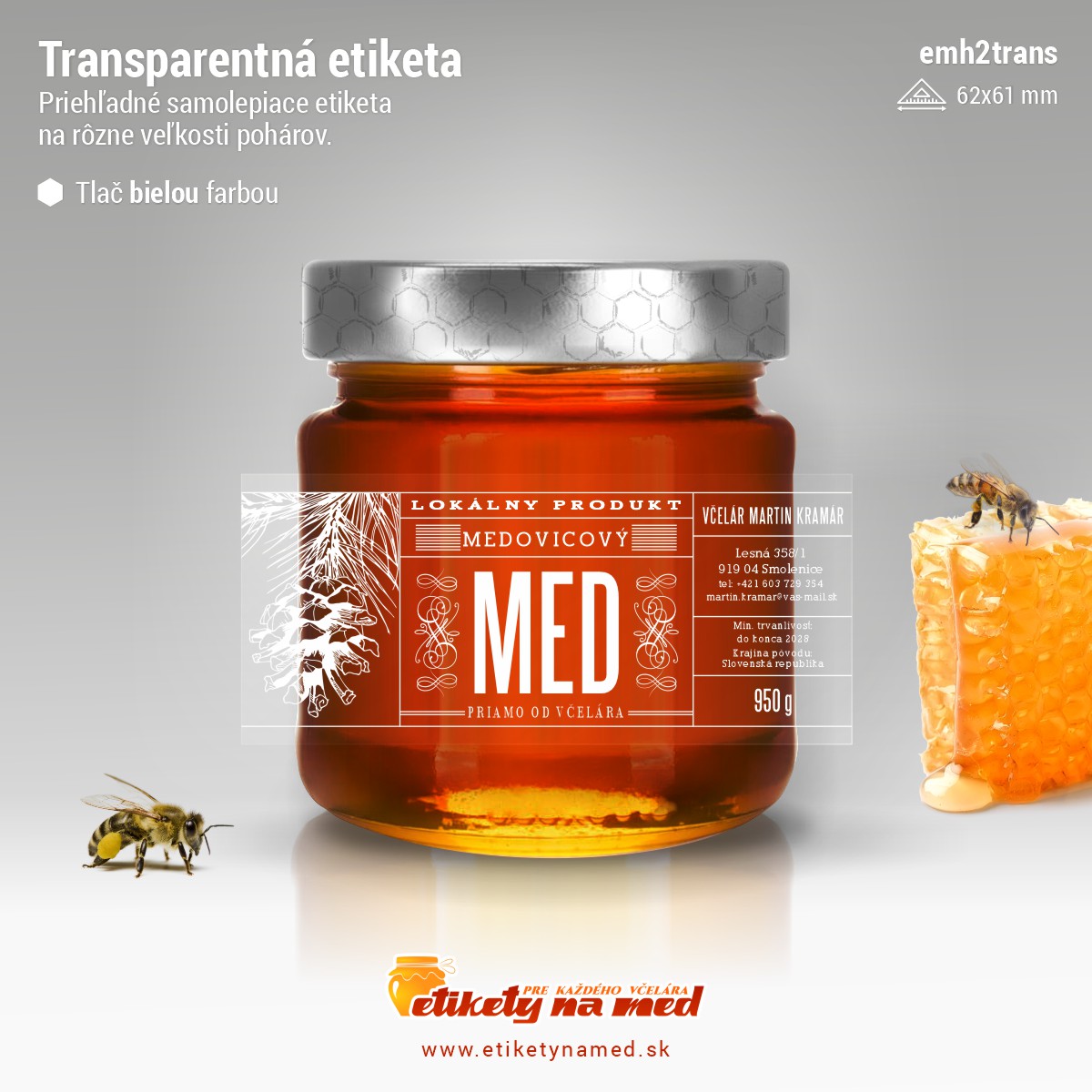 Transparentná etiketa – biela farba - emvtrans-bw 14