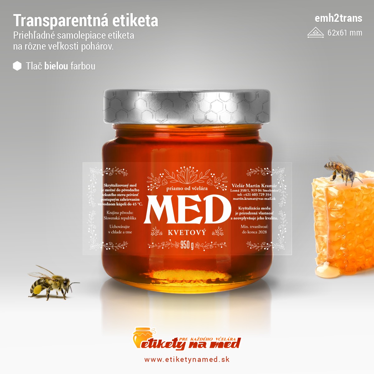 Transparentná etiketa – biela farba - emvtrans-bw 15