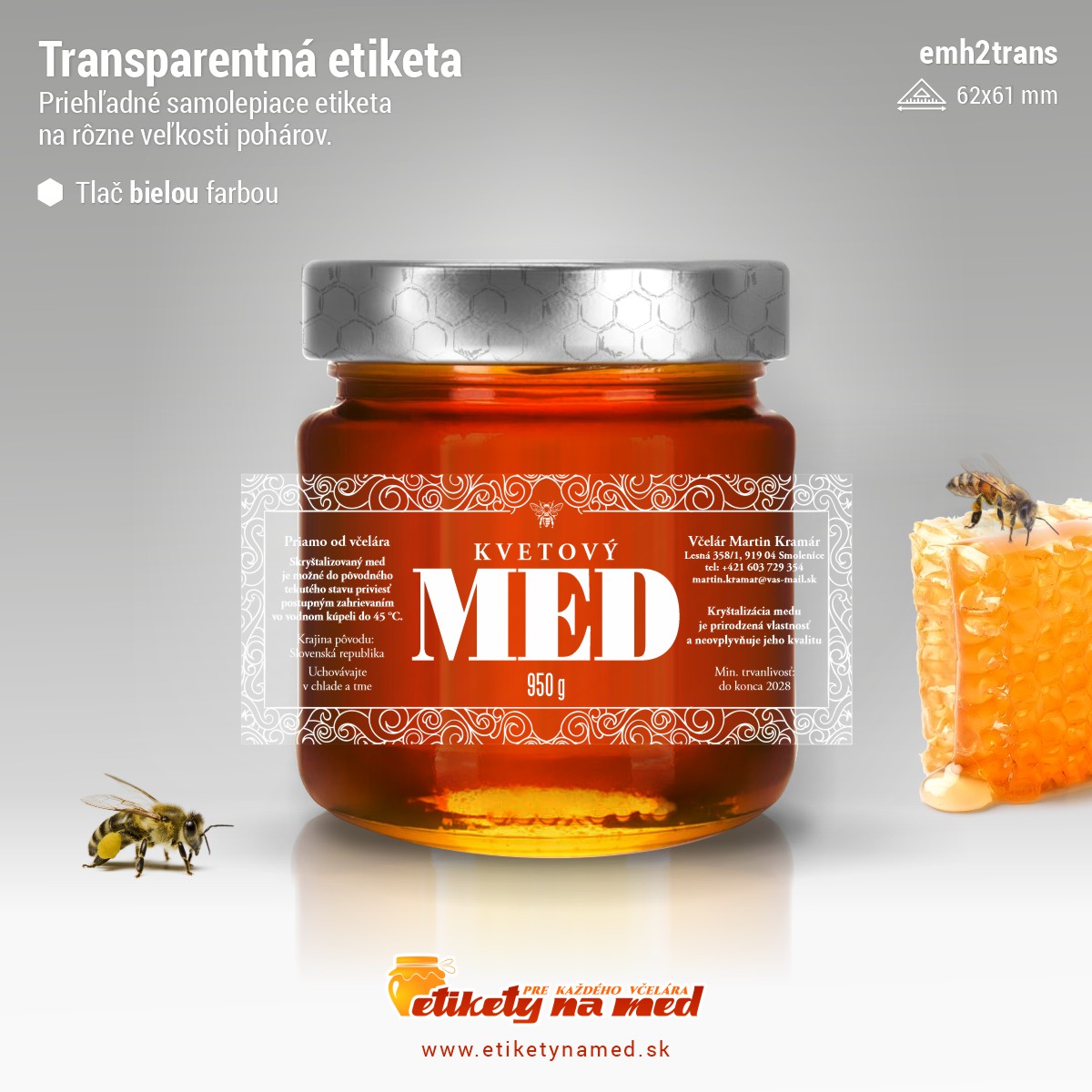 Transparentná etiketa – biela farba - emvtrans-bw 16