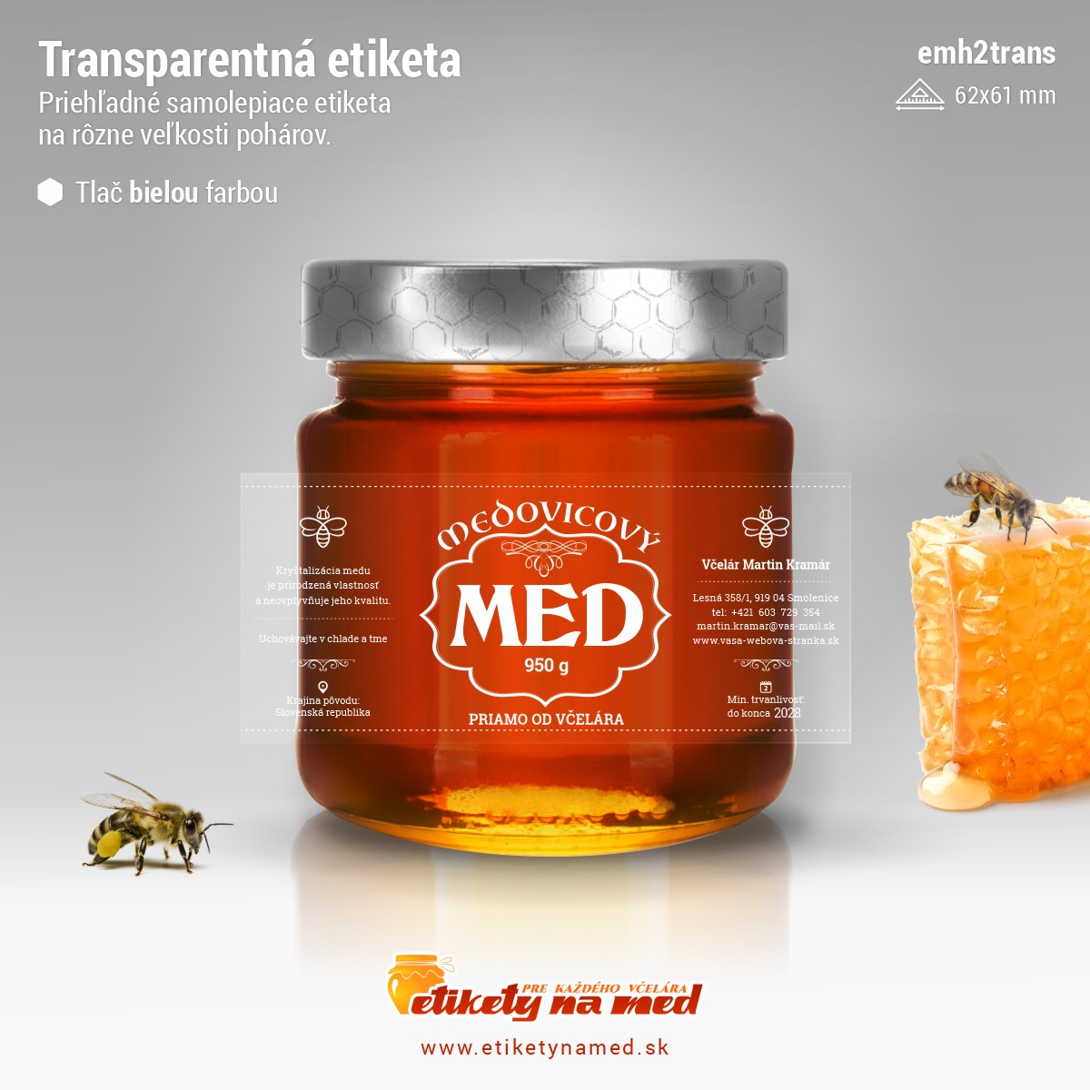 Transparentná etiketa – biela farba - emvtrans-bw 18