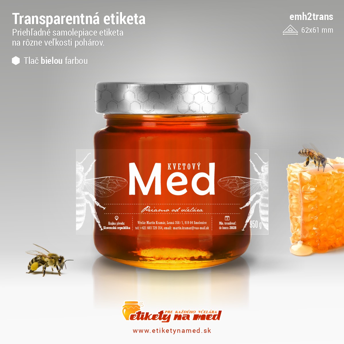 Transparentná etiketa – biela farba - emvtrans-bw 19